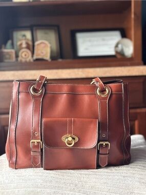 Style & Co. Brown Leather Shoulder Tote with Gold Hardware